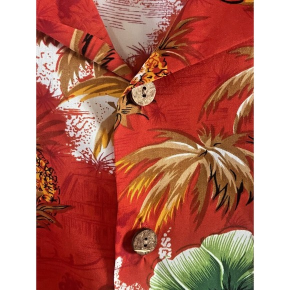 Kennington Ltd Hawaiian Shirt Size XL Red w Floral Pineapples and Drums Unisex - Picture 4 of 5